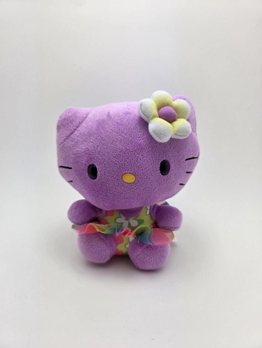 Ty Beanie Baby PURPLE “Hello Kitty” wearing Dress and Flower - No Tag (6 inch)